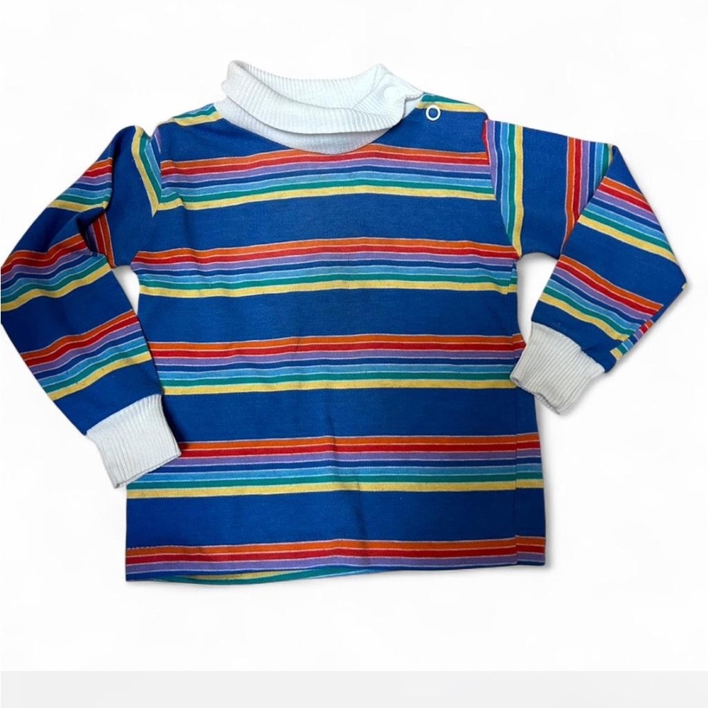 Vintage toddler rainbow stripe mock neck shirt top long sleeve Buster Brown kid